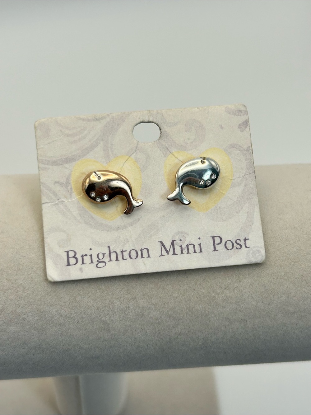 Brighton Whale Stud Earrings Two-tone Silver Gold Plated Mini Post 1/2" Drop